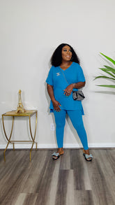 CUTTIE 2PC V-NECK LOUNGE SET(Turquoise Blue)